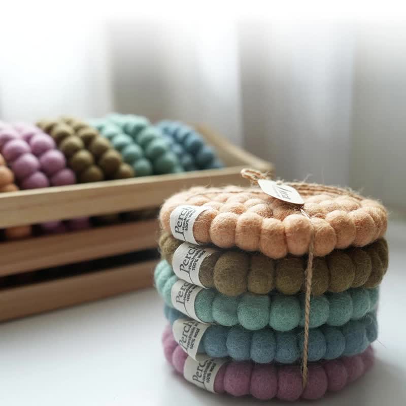 100% Wool 马卡龙素色杯垫(五件组)_公平贸易 - 杯垫 - 羊毛 多色