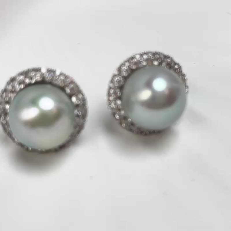 天然淡水珍珠 大珍珠 纯银耳钉 古典主义 重工 - 耳环/耳夹 - 珍珠 白色