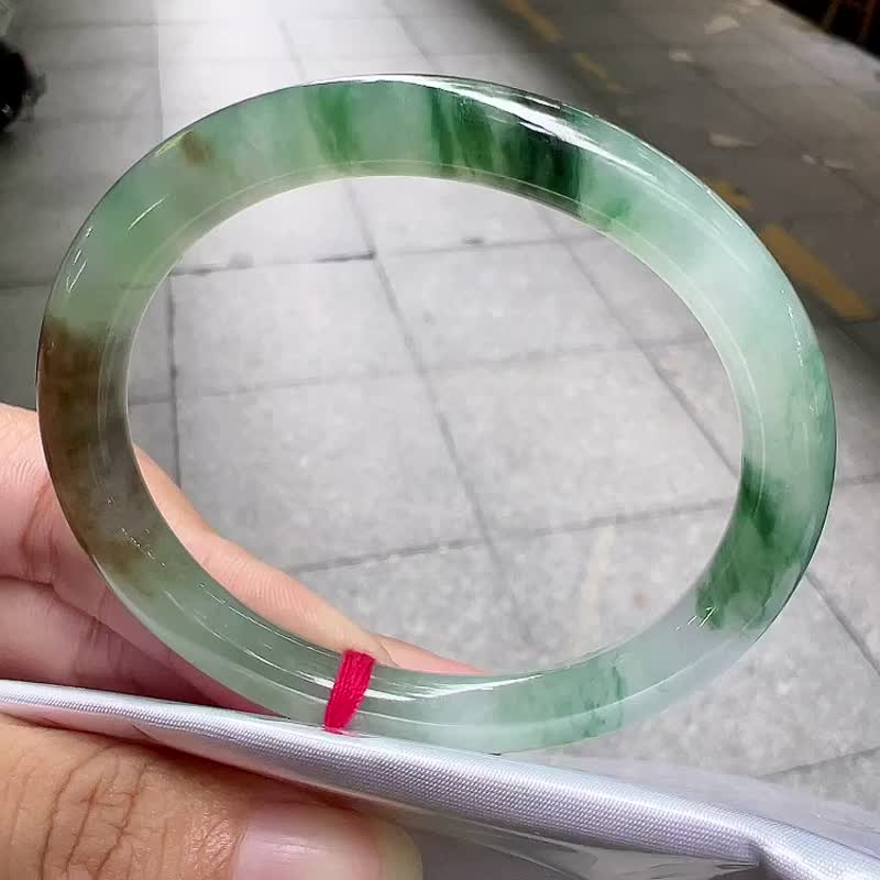 冰种 天然翡翠 缅甸 A玉 玉镯 • 冰种飘花翡翠贵妃镯 - 手链/手环 - 玉石 绿色