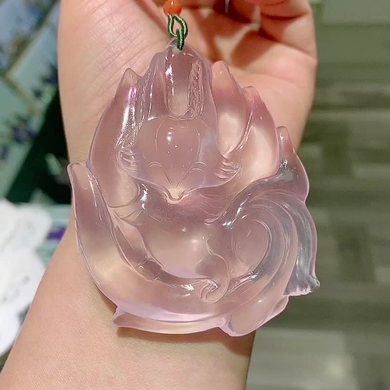 然莫桑比克粉水晶千年九尾狐吊坠雕工精湛栩栩如生颜色鲜艳 - 项链 - 水晶 