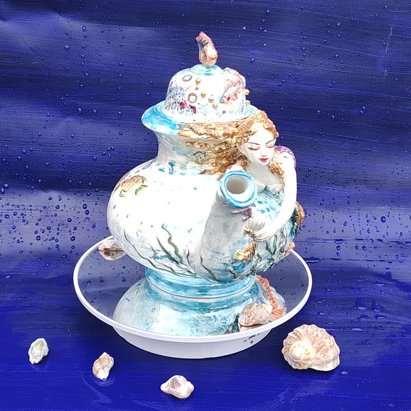 美丽的茶壶美人鱼雕像瓷器艺术茶壶雕像海妖 - 茶具/茶杯 - 瓷 多色