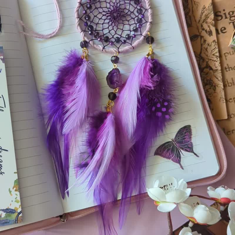 Small amethyst purple dream catcher car size. - 墙贴/壁贴 - 绣线 紫色