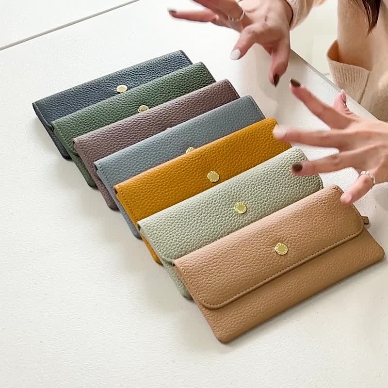 CHENSON真皮 18厘米长夹第二代 超薄6卡翻盖小长夹 (W26487) - 皮夹/钱包 - 真皮 绿色