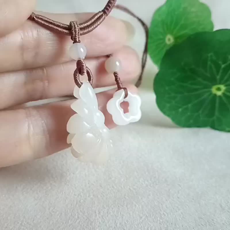 【莲醒】天然和田玉藕粉莲花精雕吊坠锁骨项链 - 项链 - 玉石 