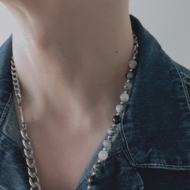 Unisex | 极昼系 - 日晕 * 不锈钢 黑发晶 项链 避邪 挡煞 除负能 - 项链 - 水晶 银色