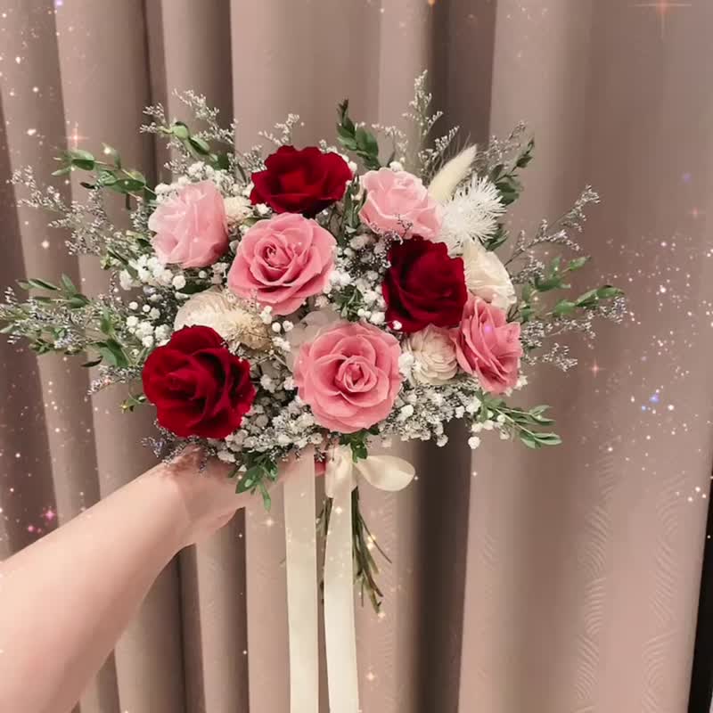 浪漫红新娘捧花 永生花捧花 捧花 订婚捧花 登记捧花 结婚捧花 - 摆饰 - 植物．花 红色