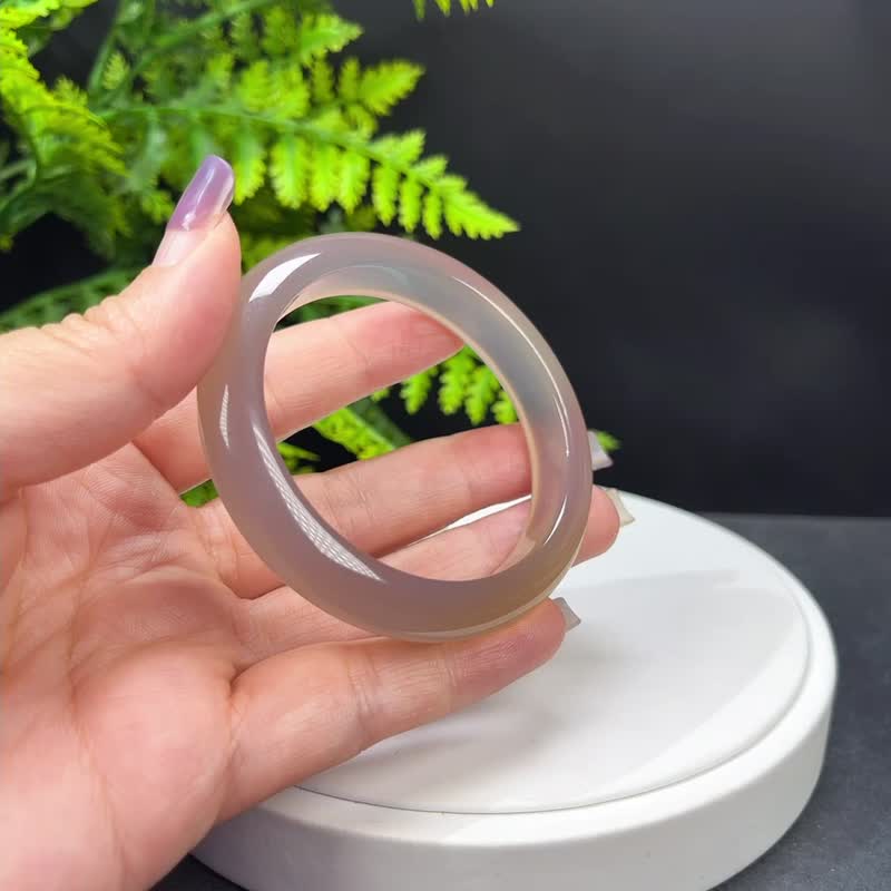 高品 冰紫玛瑙手镯 53MM 高冰起刚 飘香槟金 玉髓手环 - 手链/手环 - 半宝石 