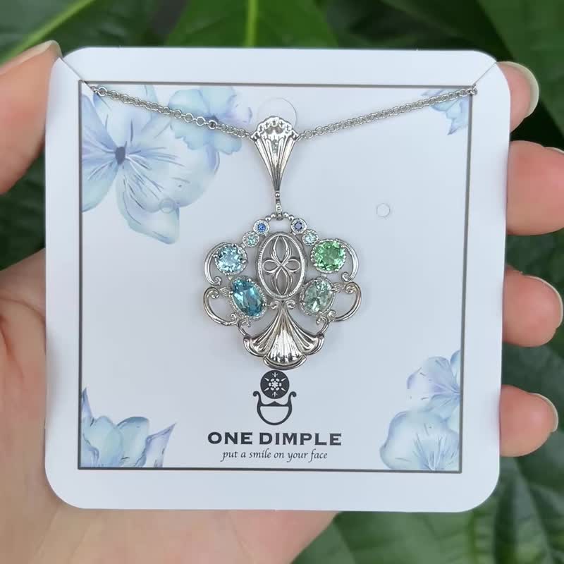 潮汐拾光 Treasure 珍藏系列 海水蓝宝 碧玺 托帕石 刚玉项链 925 - 项链 - 纯银 银色
