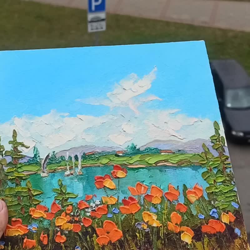 罂粟花风景油画 25x25cm 厚涂作品 - 海报/装饰画/版画 - 其他材质 多色