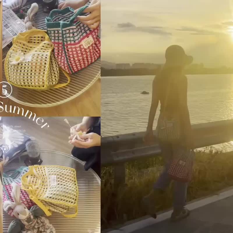 原创郊游的芭比野餐包 多巴胺夏天华夫格包手提包斜挎包材料包非 - 侧背包/斜挎包 - 棉．麻 