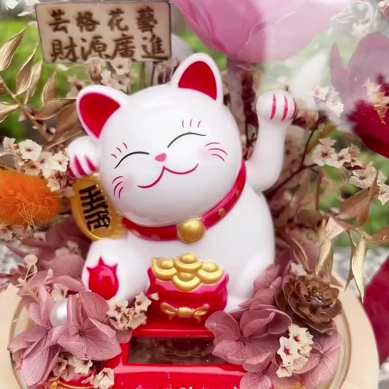可急单 福运花开 招财猫 永生花 开运礼物 招财猫玫瑰永生花篮 - 干燥花/捧花 - 植物．花 