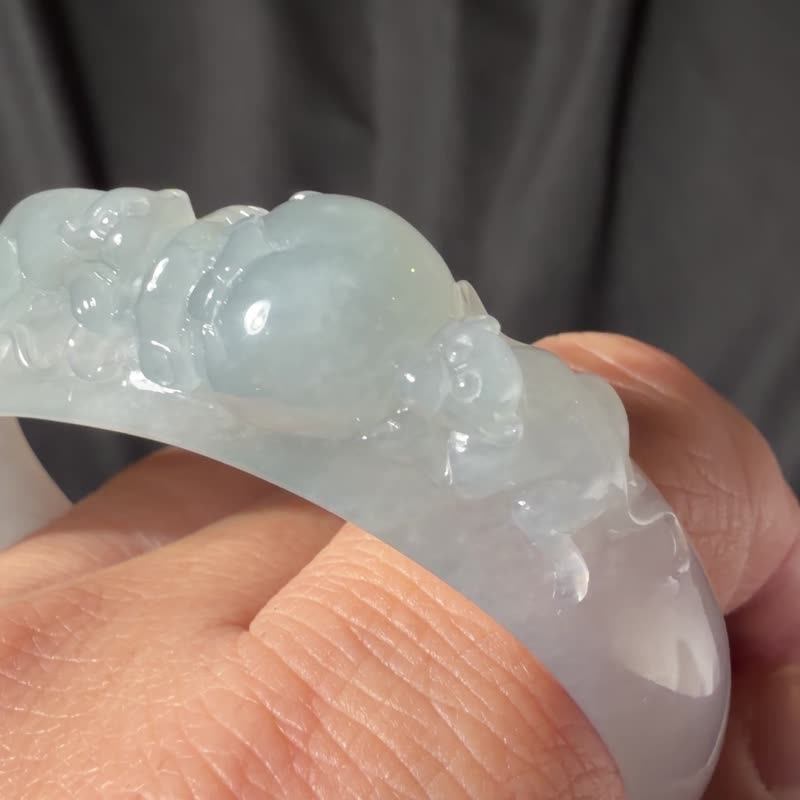 三猴献寿 | 冰种雕刻贵妃镯 #17.8 - 手链/手环 - 玉石 透明