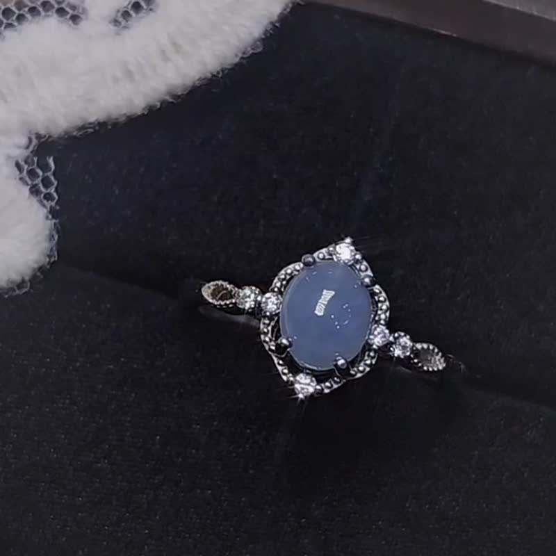 |蕾丝小浓紫|A货翡翠冰紫蛋6.8mm纯银镀18k蕾丝设计款戒指 - 戒指 - 玉石 