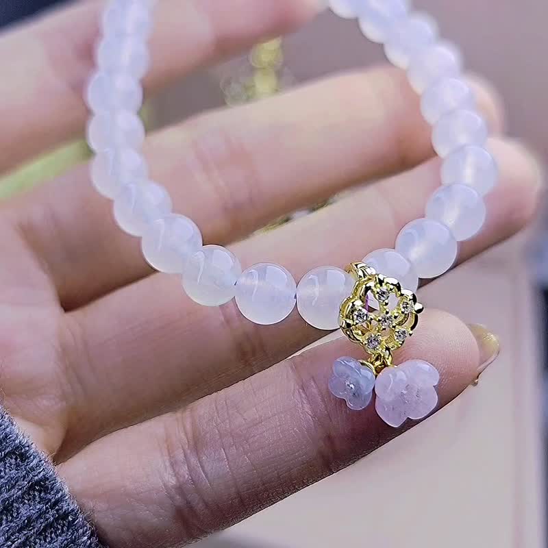 贵人•桃花•高贵|高冰淡粉紫|缅甸翡翠纯银万能扣冰桂花手串珠 - 手链/手环 - 玉石 
