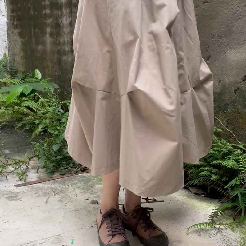 不规则造型长裙 大象灰 - 裙子 - 棉．麻 灰色