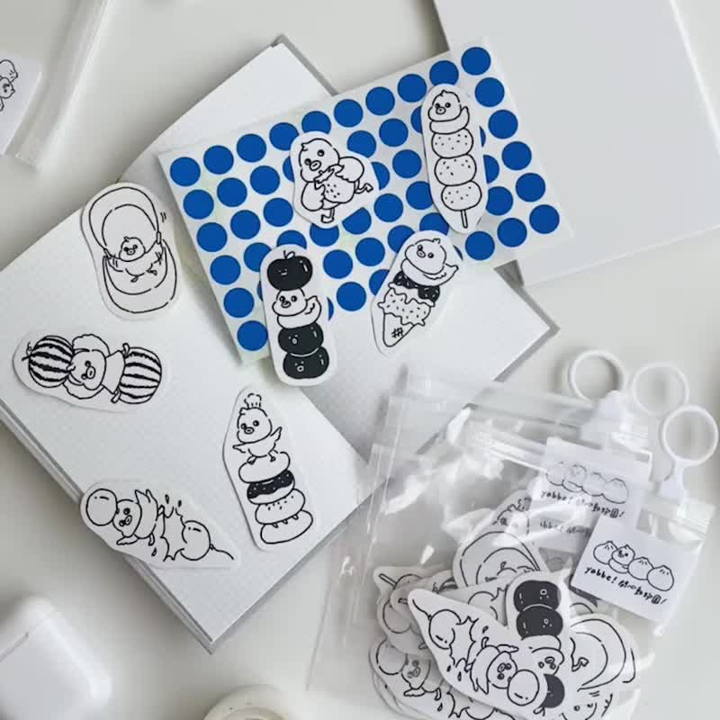 开心动物园-小鸡No.2黑白线条贴纸包/手帐贴纸 - 贴纸 - 纸 黑色