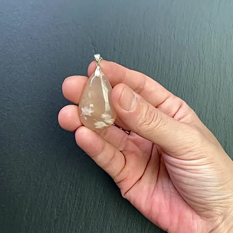 樱花玛瑙 天然飘花 增强运势 925秀气水波纹纯银钛钢项链 定制化 - 项链 - 水晶 多色