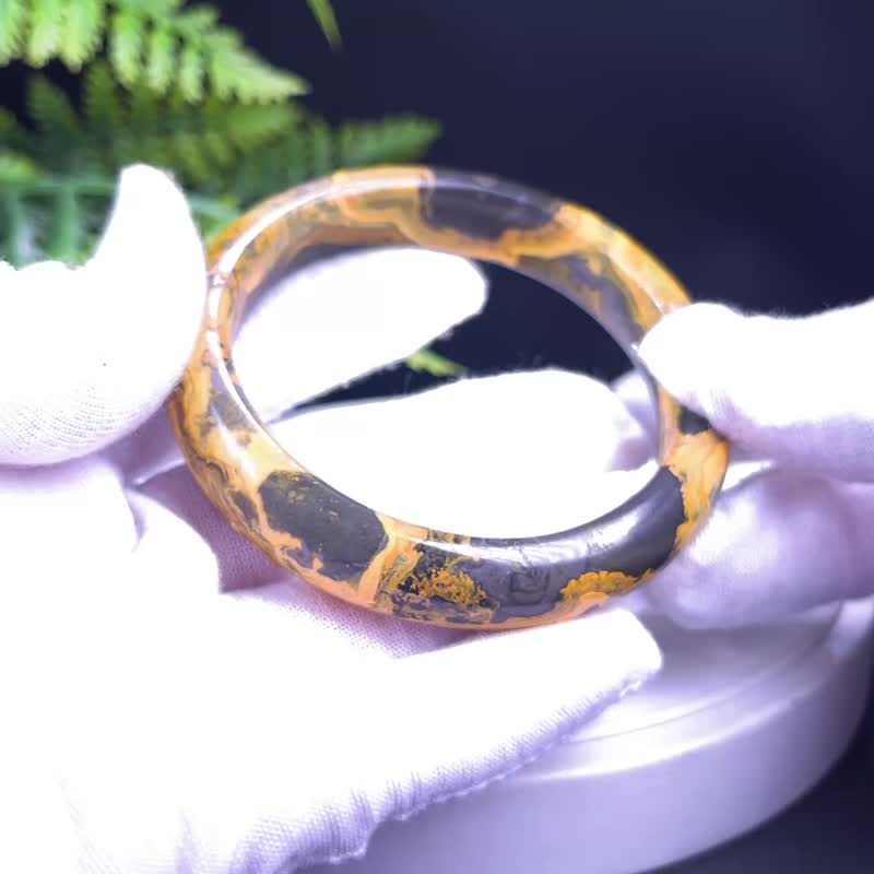 印尼大黄蜂碧玉手镯 59MM 黄绿高瓷金腰带 吉祥如意 财运亨通 - 手链/手环 - 宝石 