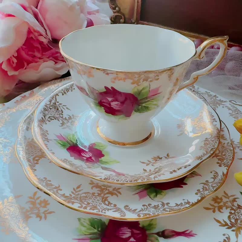 英国制1960年Royal Standard古董手绘花茶杯三件组 咖啡杯 库存品 - 茶具/茶杯 - 瓷 多色