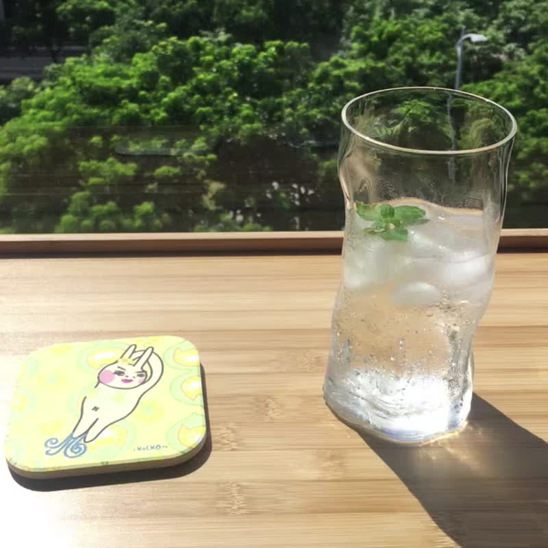 台湾莺歌晶透浮雕陶瓷吸水杯垫 | 心花朵朵款鼻孔兔-清新油菜花 - 厨房用具 - 瓷 黄色