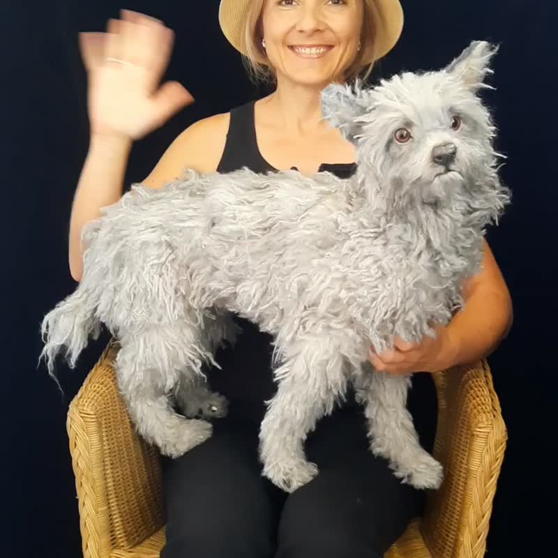 逼真的狗狗杰克（定制订单）毛绒玩具。橡木娃娃。艺术娃娃动物 - 玩偶/公仔 - 其他材质 灰色