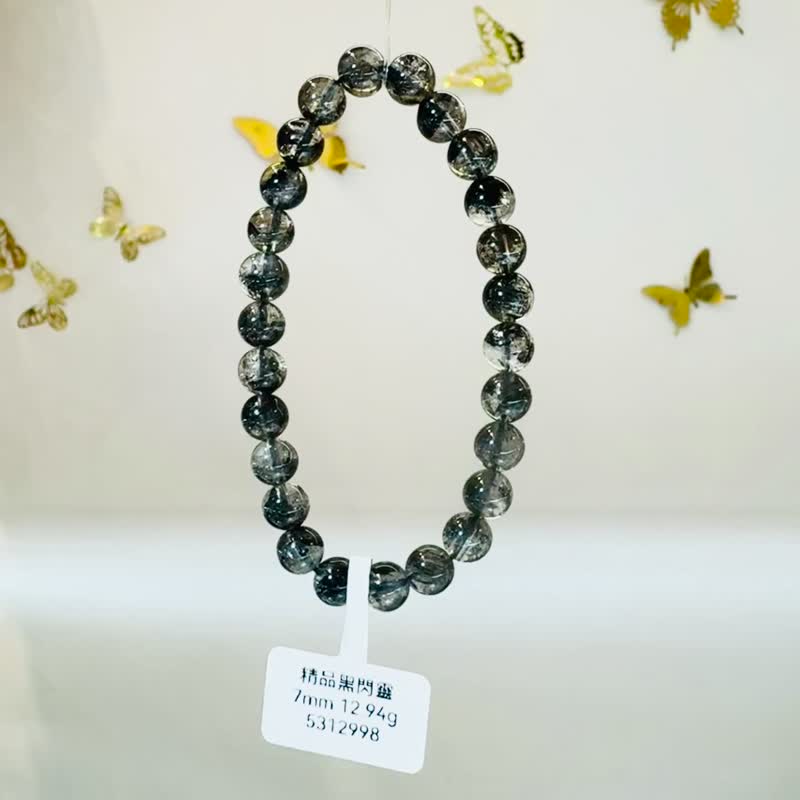 精品油墨晶透体黑武士黑闪灵7mm12.94g净化消负能量防噩梦 - 手链/手环 - 水晶 黑色