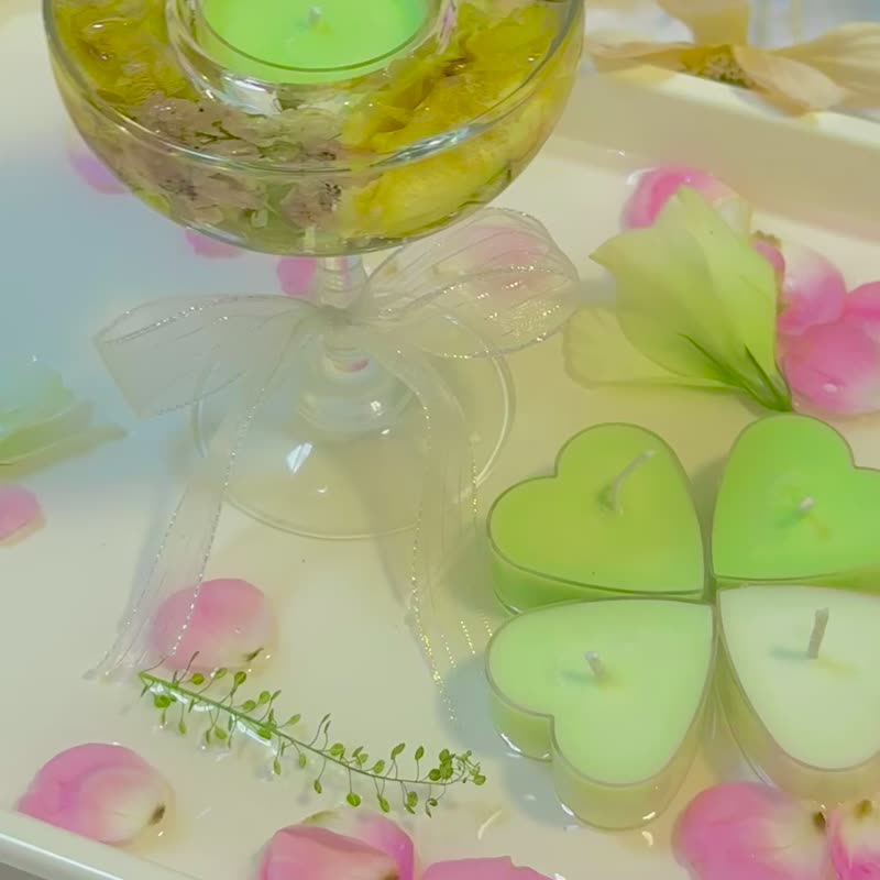 干燥花玻璃烛台 茶蜡 香氛茶蜡 茶蜡 婚礼小物 桌上礼 生日礼物 - 香薰/精油/线香 - 蜡 