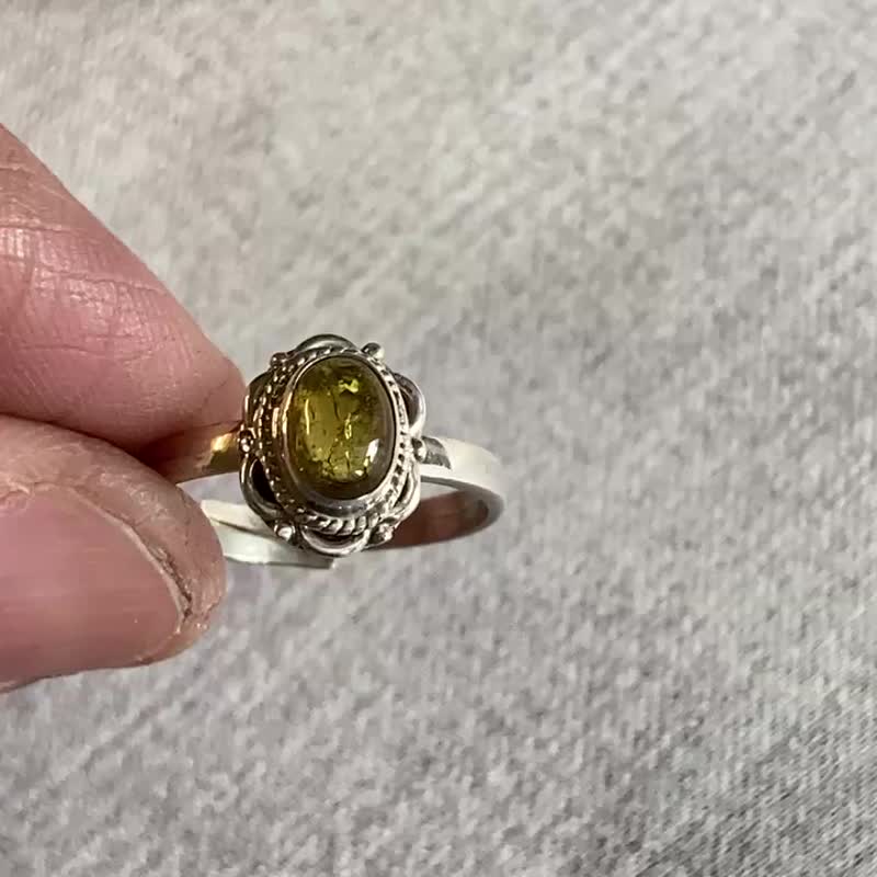 天然 蛋面 碧玺 戒指 尼泊尔 手工制 925纯银 - 戒指 - 宝石 