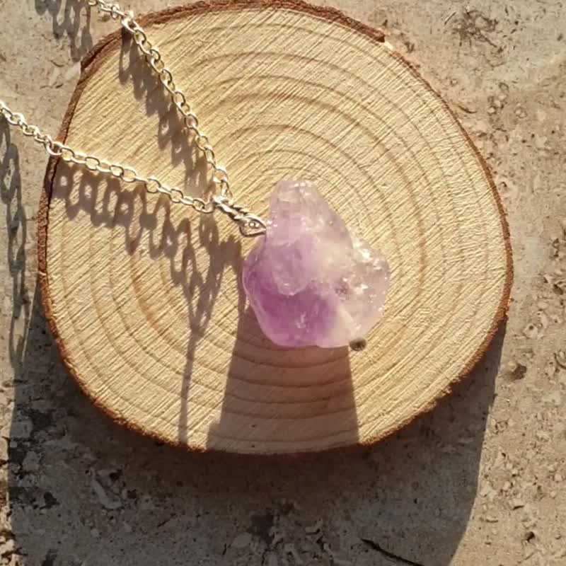 Rough Amethyst Necklace, 925 Sterling Silver, Aries, Pisces, Gemini, Aquarius - 项链 - 水晶 紫色