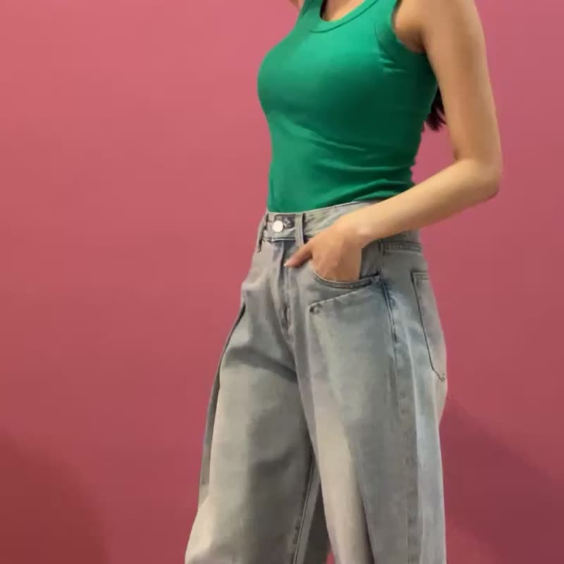 螺纹-包覆感背心 - 女装背心 - 棉．麻 绿色