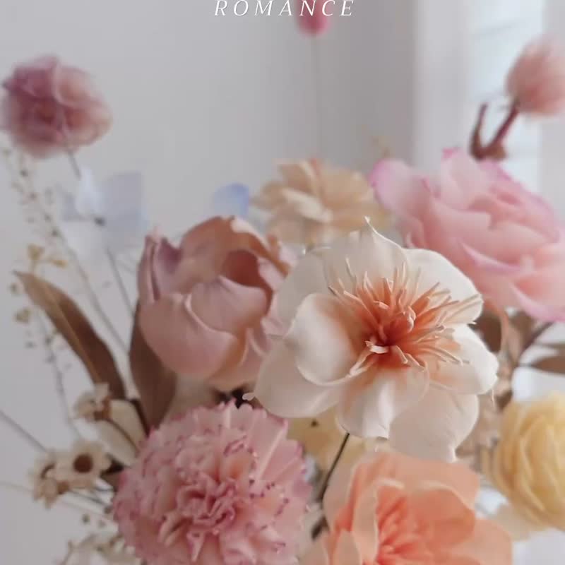 【法式浪漫】永生桌花附花瓶 情人节母亲节女友七夕开幕礼毕业祭 - 干燥花/捧花 - 植物．花 粉红色