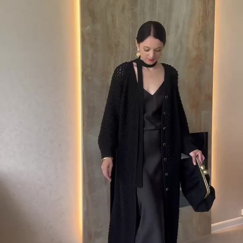 长袍式羊毛毛衣外套 手工针织外套 - 女装针织衫/毛衣 - 羊毛 