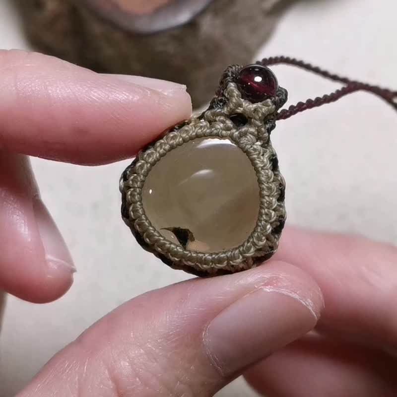 天然茶水晶/烟晶/星光石榴石-蜡线编织/项链可调整长度 - 项链 - 水晶 咖啡色