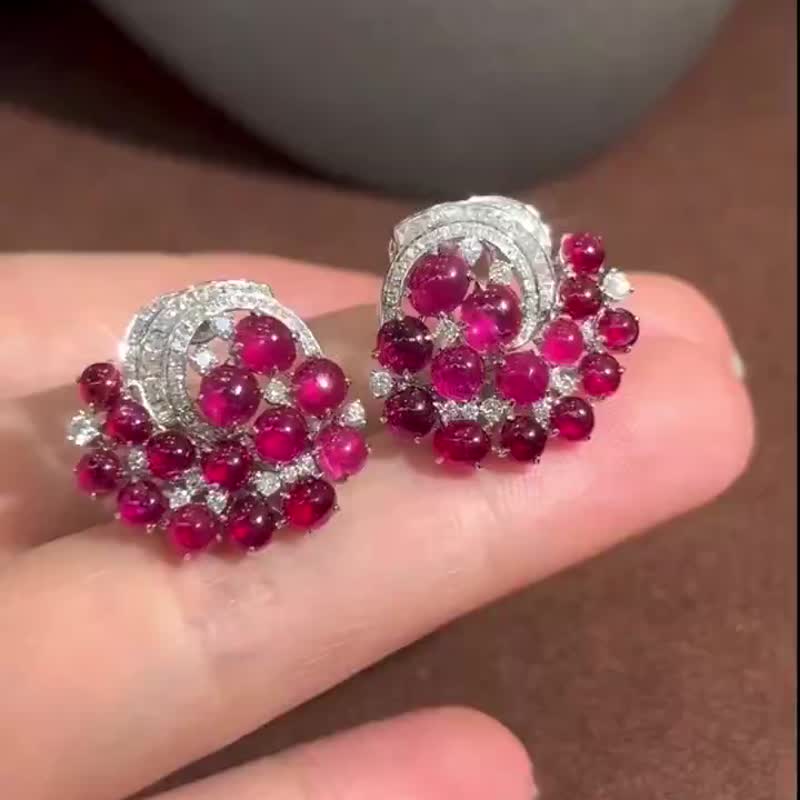 红宝石耳扣耳钉  8.3克拉 - 耳环/耳夹 - 宝石 