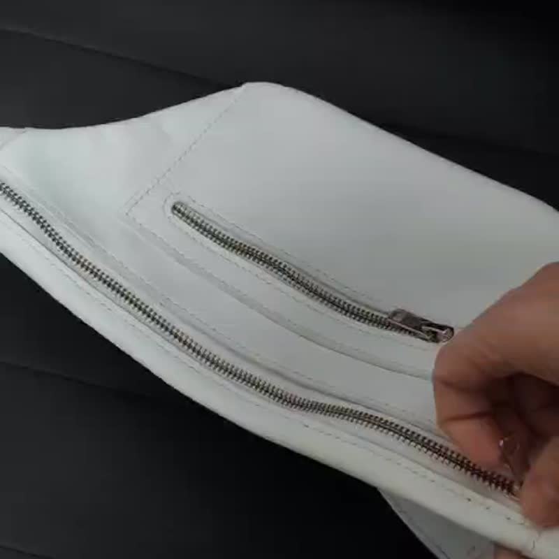 白色腰包，男女皆宜，可作单肩包、斜挎包或胸前包使用 - 侧背包/斜挎包 - 真皮 白色