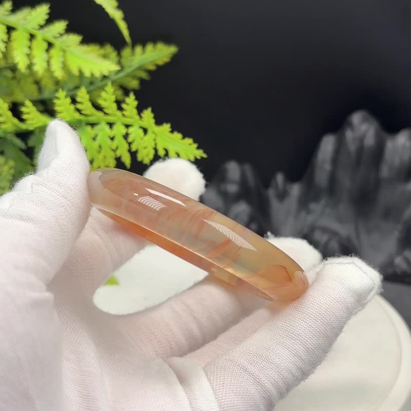 糖橘色 龙纹玛瑙手镯 52MM 冰透起光飘花玉髓手环 招财聚宝转运 - 手链/手环 - 半宝石 