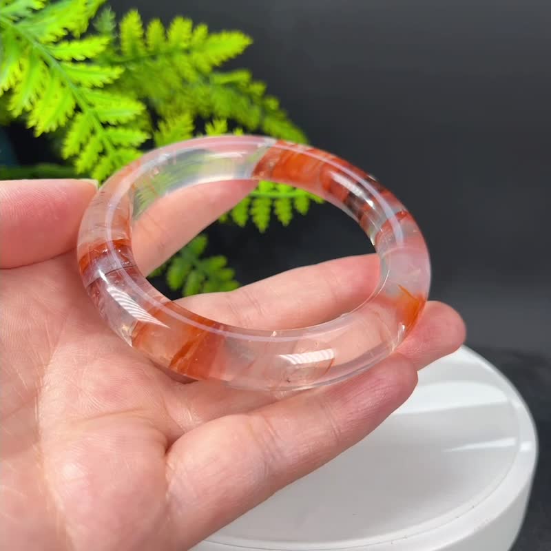 冰透鸩羽幽灵水晶手镯58MM 彩虹星光牛血红胶花水晶手环 助事业运 - 手链/手环 - 水晶 红色