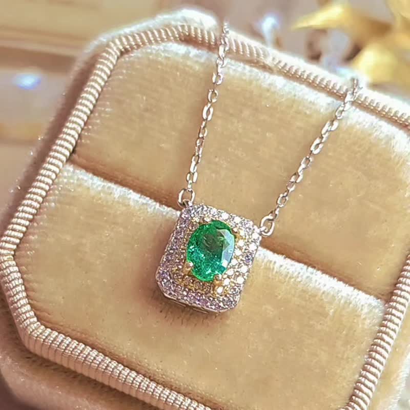 幸福•治愈•高贵•招财|闪耀高火彩祖母绿|哥伦比亚宝石纯银项链 - 项链 - 宝石 