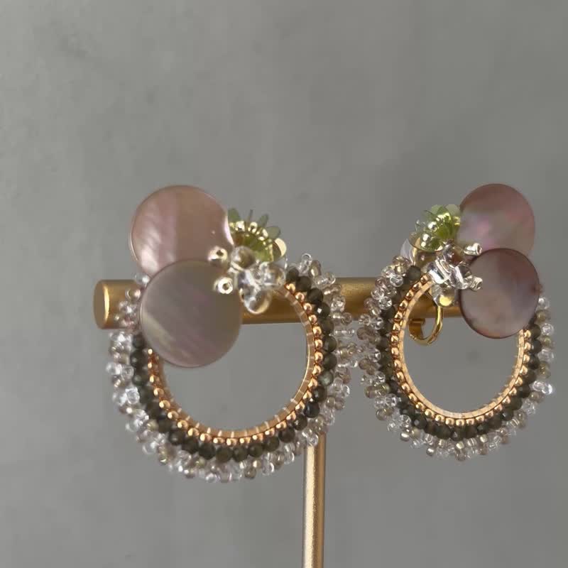 贝壳与绿色碧玺耳环  耳钉 耳夹 - 耳环/耳夹 - 其他材质 卡其色