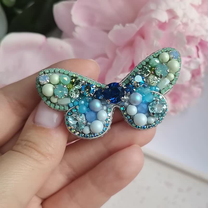 蝴蝶胸針 Pastel Butterfly brooch, butterfly jewerly pin - 胸针 - 其他材质 蓝色