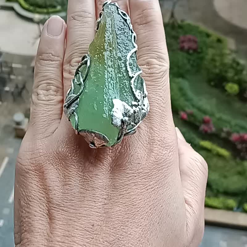 方解石原矿手工银戒纯银戒指 ~**一抹绿**~ Calcite Silver Ring - 戒指 - 纯银 