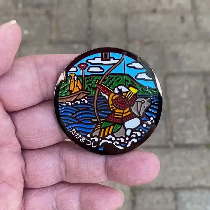 日本人孔盖别针 /高松市  / 水渠盖金属徽章/5cm - 徽章/别针 - 其他金属 绿色