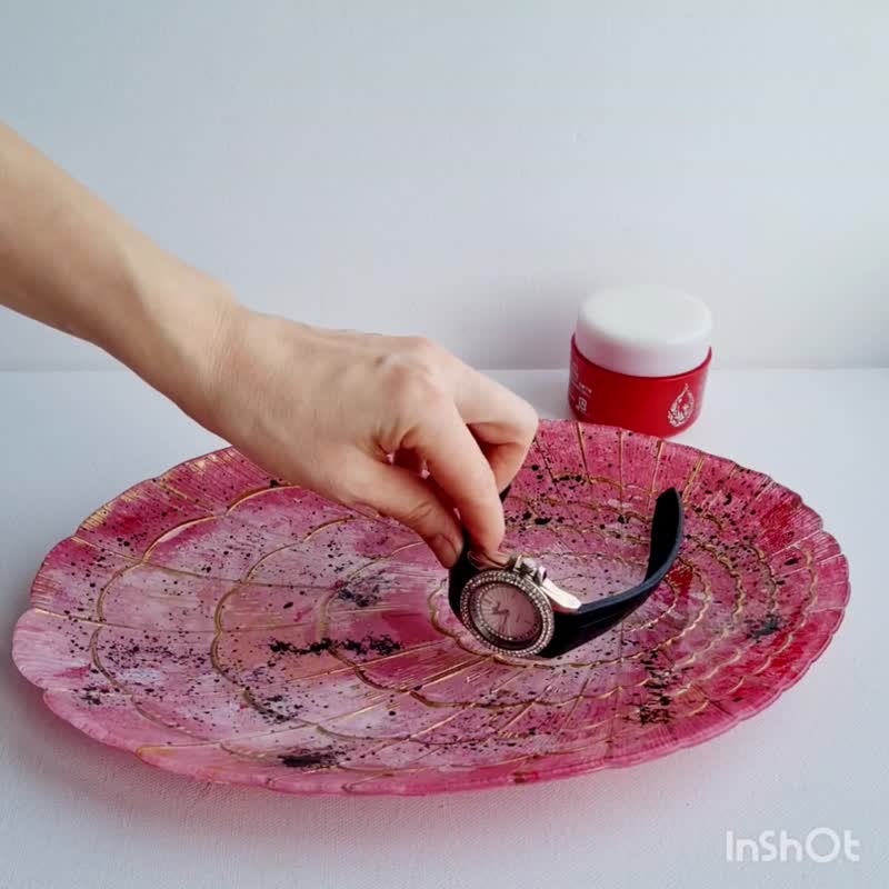 精美珠宝手绘粉色玻璃板，大贝壳粉色玻璃板 - 收纳用品 - 玻璃 多色