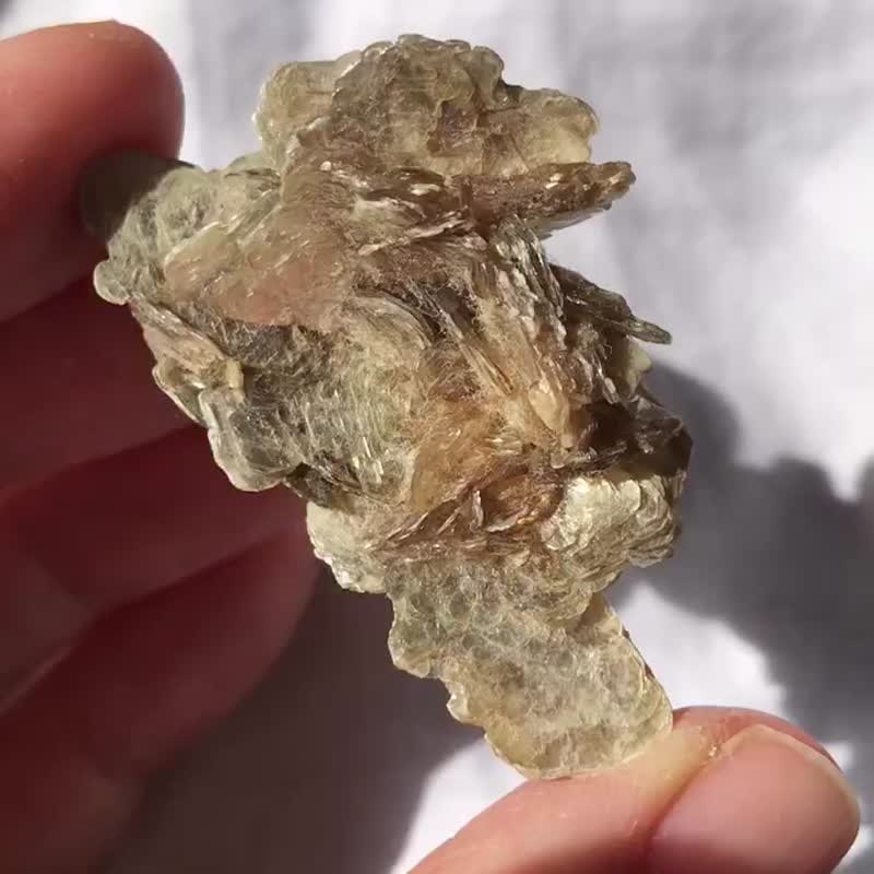 精品 金云母 千层花瓣型 完整 浮生 矿标 手把玩 水晶 摆件 摆设 - 摆饰 - 水晶 金色