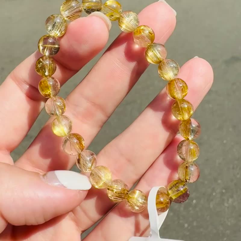 天然厚钛晶丝发金钛晶7mm12.54g事业避邪招财阳气旺财运旺 - 手链/手环 - 水晶 金色