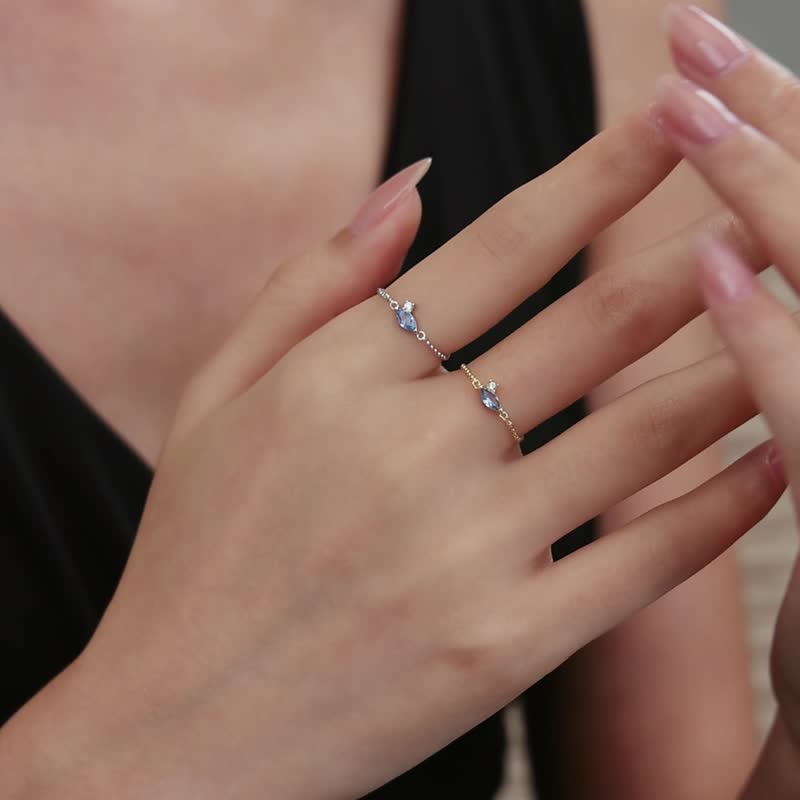 幸运花锆石戒指链 - 戒指 - 纯银 金色