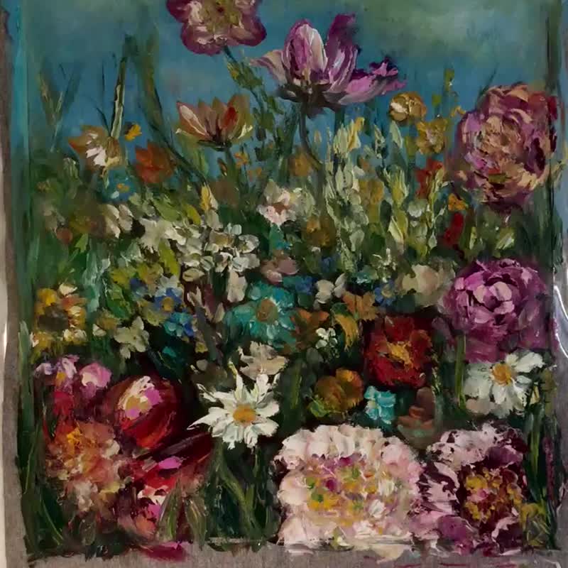 Colourful flowers original oil painting on unstretched canvas - 墙贴/壁贴 - 其他材质 多色