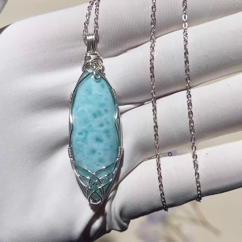 纯手工纯银绕线海纹石项链 - 项链 - 宝石 多色