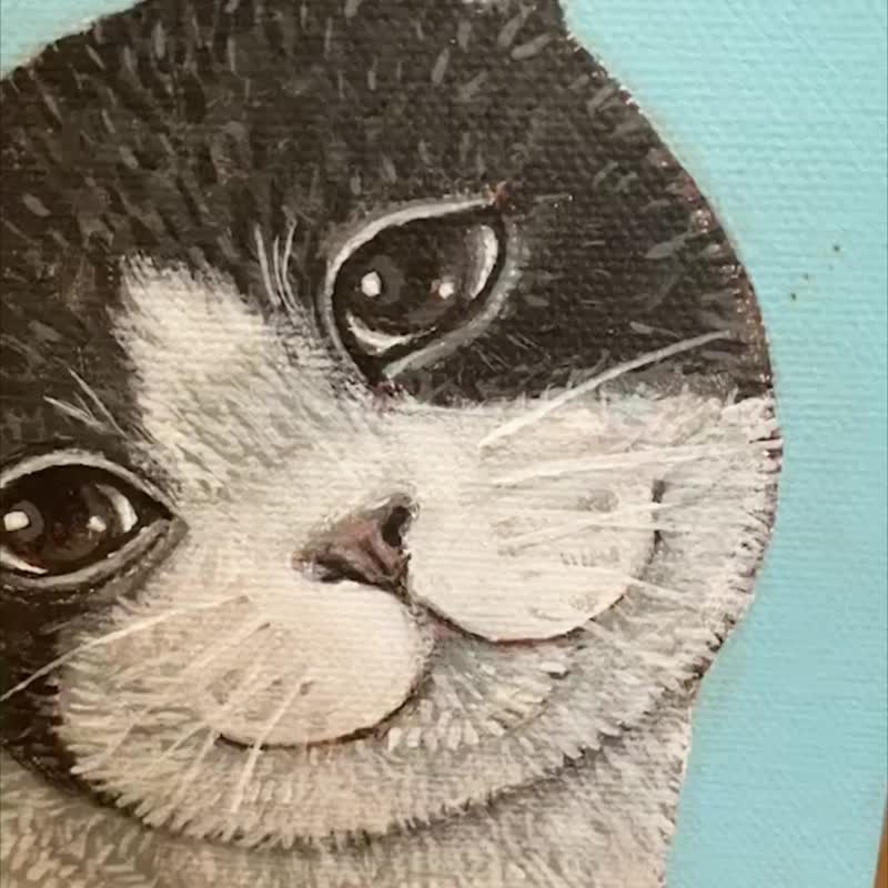 原创猫画画布 15X15cm.猫与蝴蝶 - 墙贴/壁贴 - 压克力 蓝色