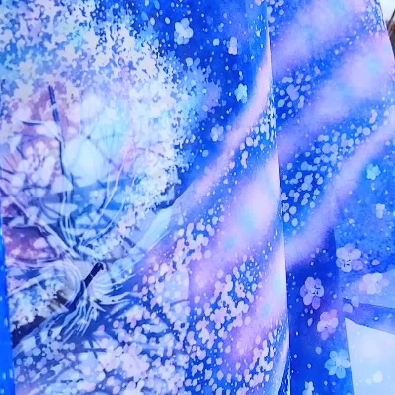 两周【雪之花】水彩画 雪纺围巾 艺术丝巾 蓝色 披肩 送给男性的礼物 生日礼物 母亲节礼物 圣诞节 - 丝巾 - 聚酯纤维 蓝色